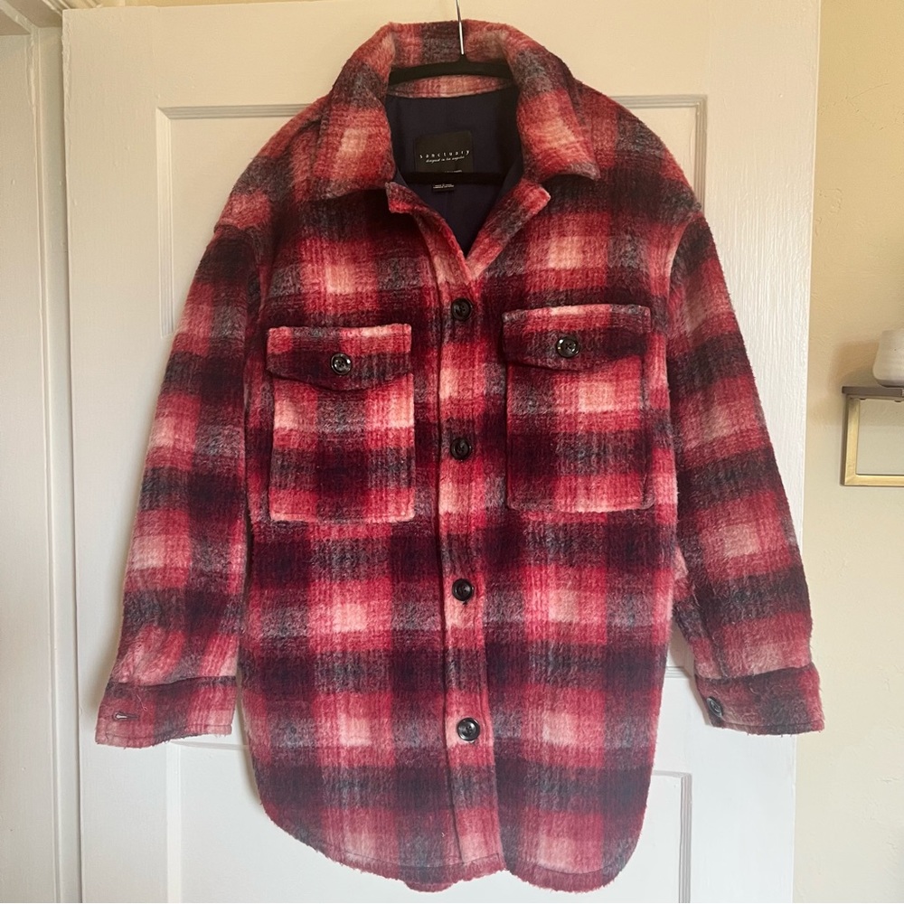 Sanctuary women’s plaid oversized shacket in pink | Size S